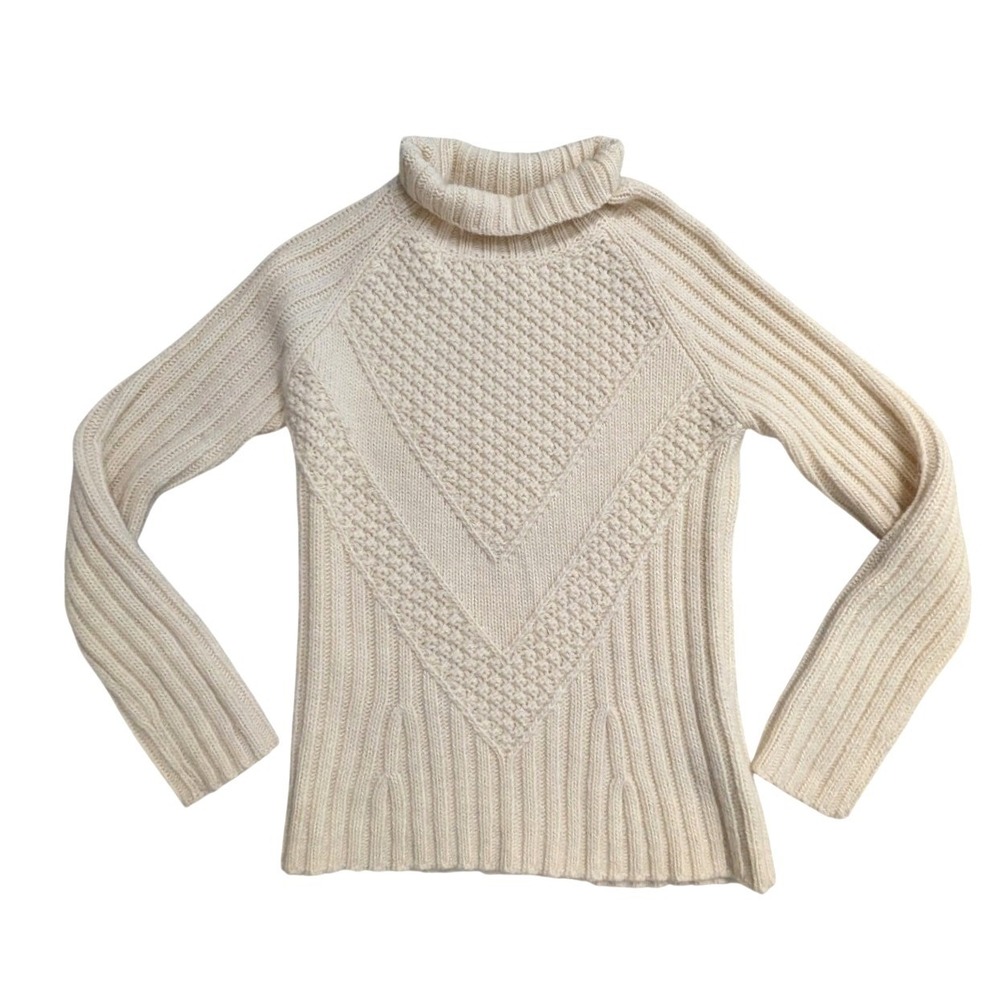 Banana Republic Sweater Womens Small Cream Alpaca Merino Wool Popcorn Turtleneck